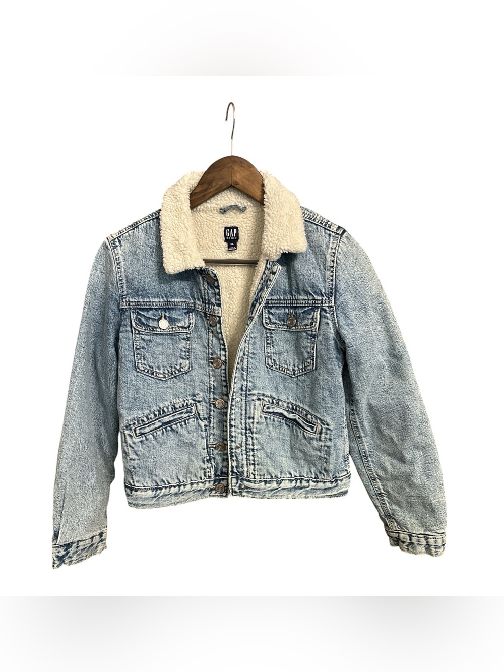 Y2K Gap Kids Denim Sherpa Jacket Size XXL Light Wash Preppy Streetwear Americana